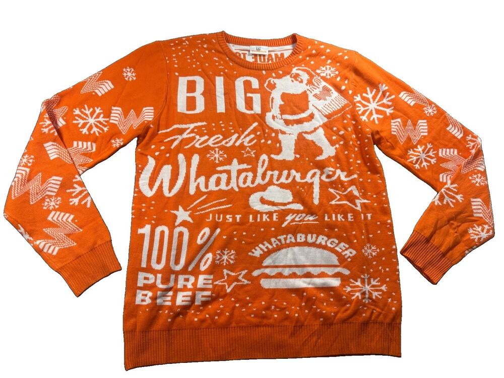 Whataburger Ugly Christmas Sweater Men’s XL Orange Santa Burger Holiday Novelty